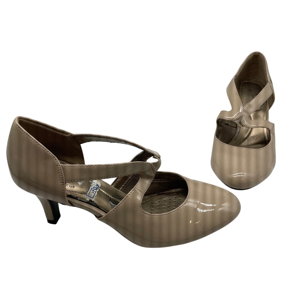 LifeStride Parker Nude Patent Heels Soft System Kitten Pump Mens‎ 7M Beige